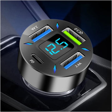 Aokdom 66W Super Fast Car Charger USB PD QC 3.0 Voltmeter LED 4 Port 2026